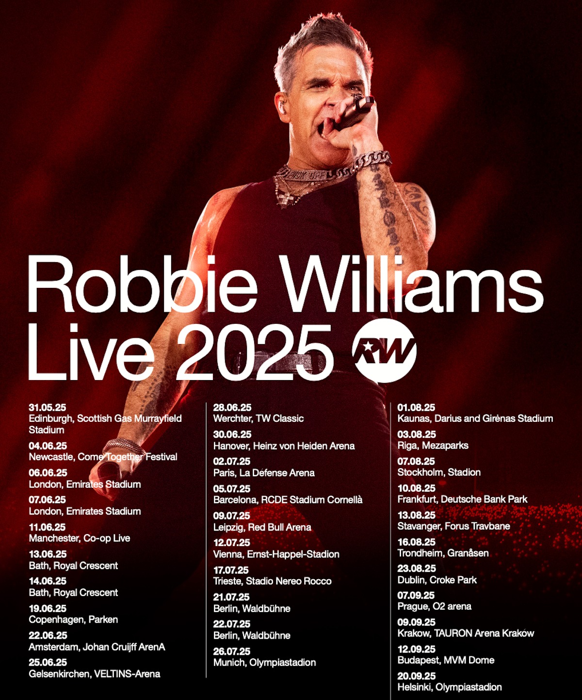 Robbie Williams auf Live Tour 2025 am 26.07.25 im Olympiastadion, München
