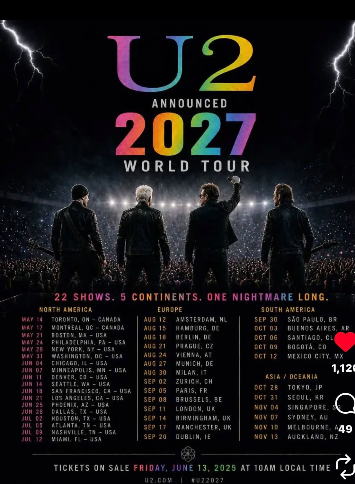 U2 kündigen Welttournee für 2027 an